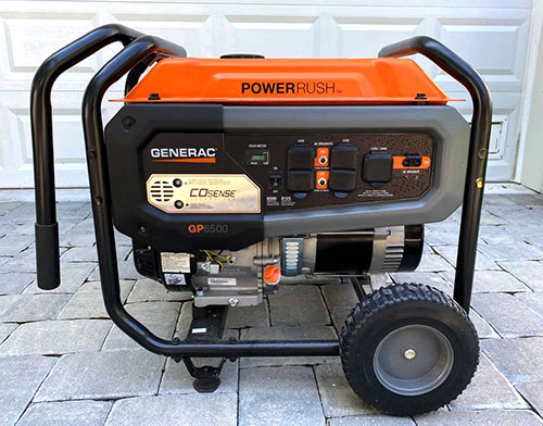 rugged 7500 watt generator with never-flat tires